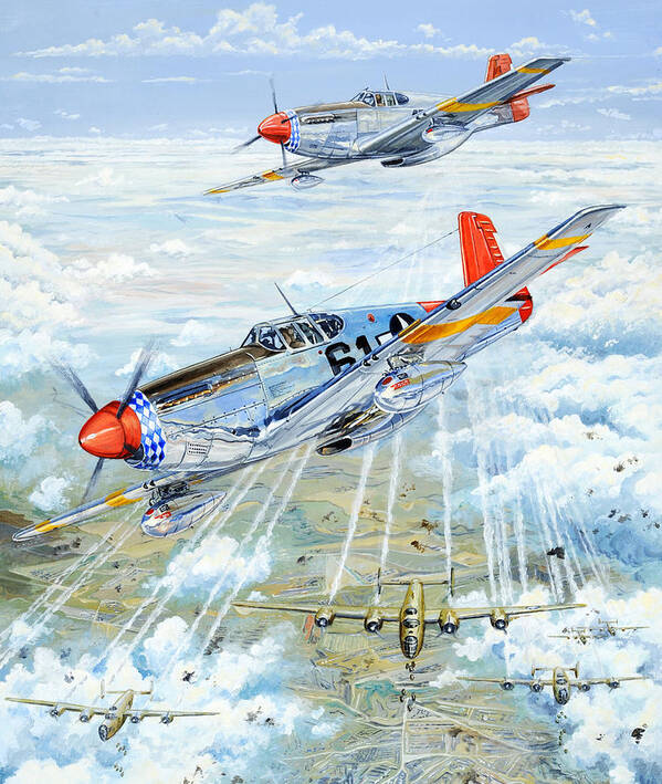 P-51 Poster featuring the painting Red Tail 61 by Charles Taylor