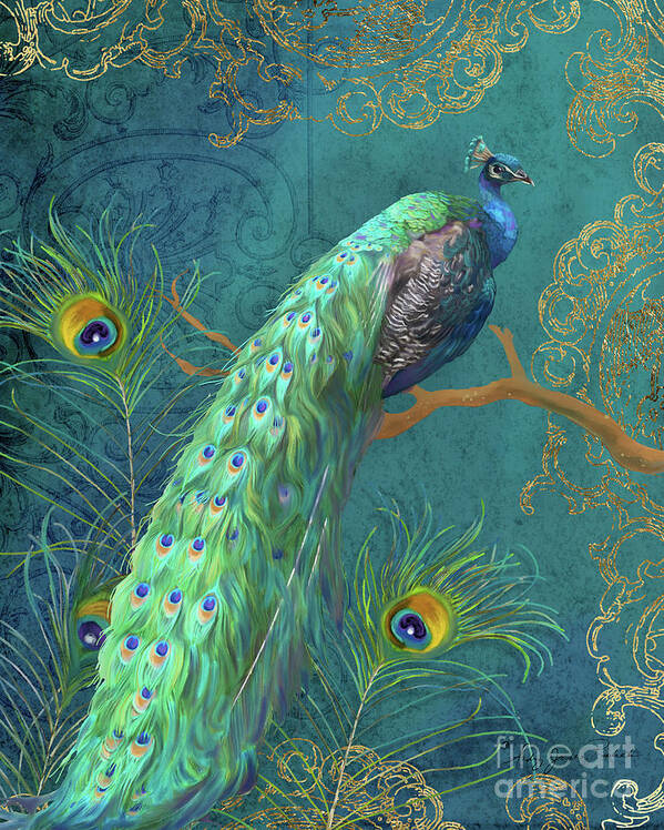 Peacock Poster featuring the painting Regal Peacock 3 Midnight by Audrey Jeanne Roberts
