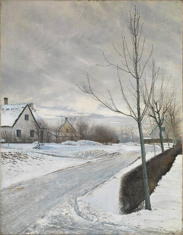 Road In The Village Of Baldersbr�nde (winter Day) Laurits Andersen Ring Poster featuring the painting Road in the Village of Baldersbrnde by Laurits Andersen Ring
