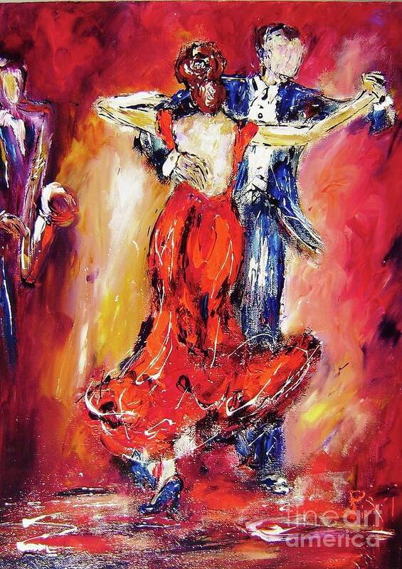 Dancing Poster featuring the painting Painting of romantic dancers by Mary Cahalan Lee - aka PIXI
