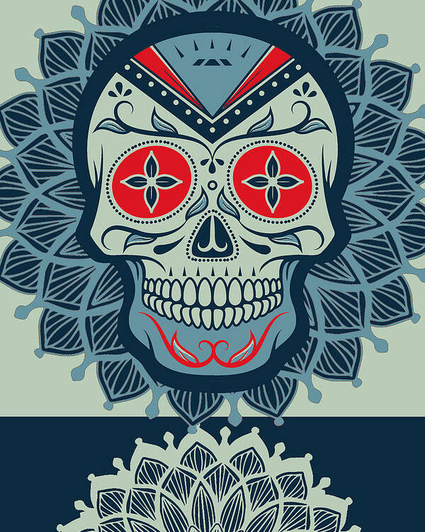 Skull Poster featuring the painting Rubino Rise Skull Reb Blue by Tony Rubino