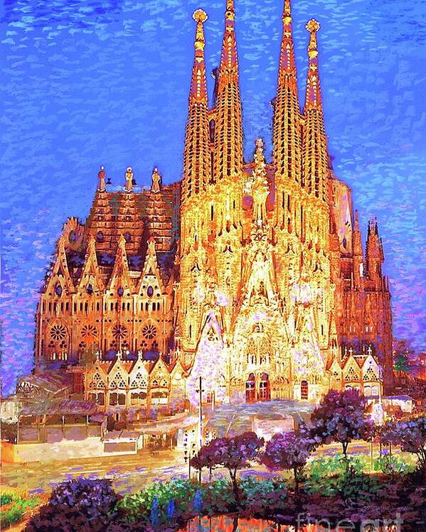 Spain Poster featuring the painting Sagrada Familia at Night by Jane Small