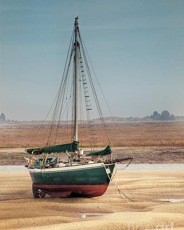 Wells Poster featuring the photograph Norfolk sail boat stranded at low tide by Simon Bratt
