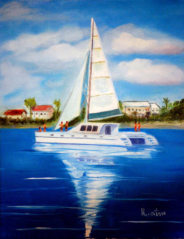 Sailing Poster featuring the painting Sailing Paradise Island Bahamas by Phil Burton