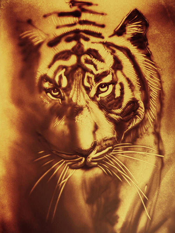 Tiger Poster featuring the drawing Sandy Tiger. Golden by Elena Vedernikova