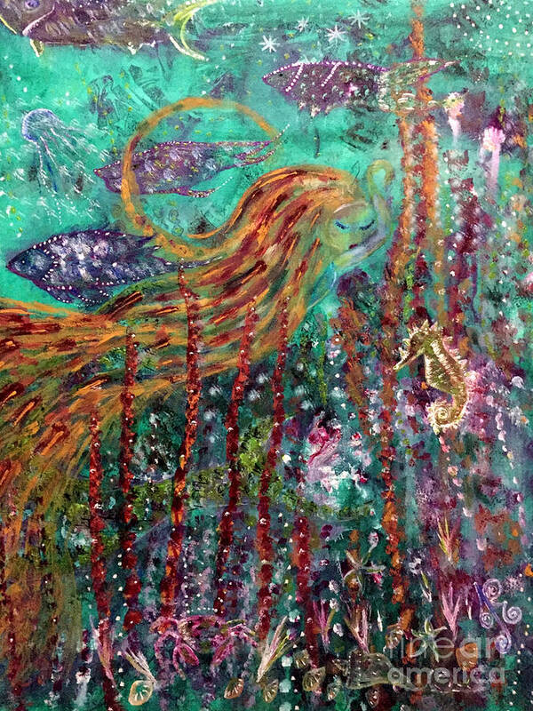 Mermaid Poster featuring the painting Sea Dreams by Julie Engelhardt