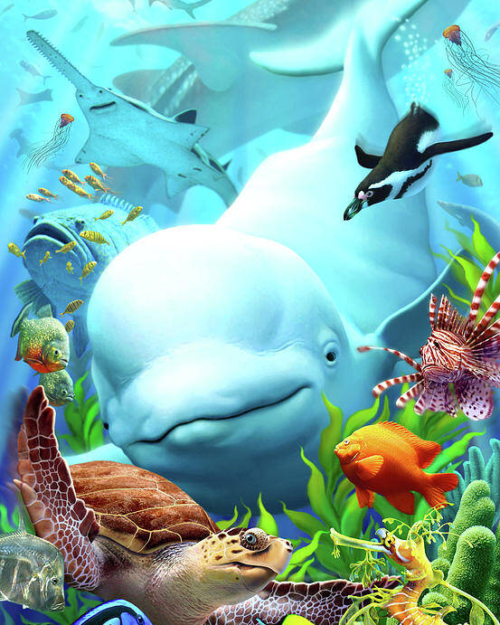 Beluga Whale Poster featuring the digital art Seavilians 2 by Jerry LoFaro