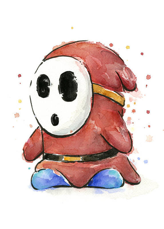 Nintendo Poster featuring the painting Shy Guy Watercolor by Olga Shvartsur