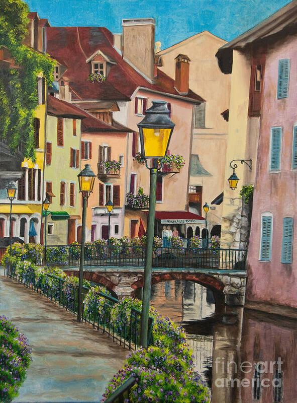Annecy France Art Poster featuring the painting Side Streets in Annecy by Charlotte Blanchard