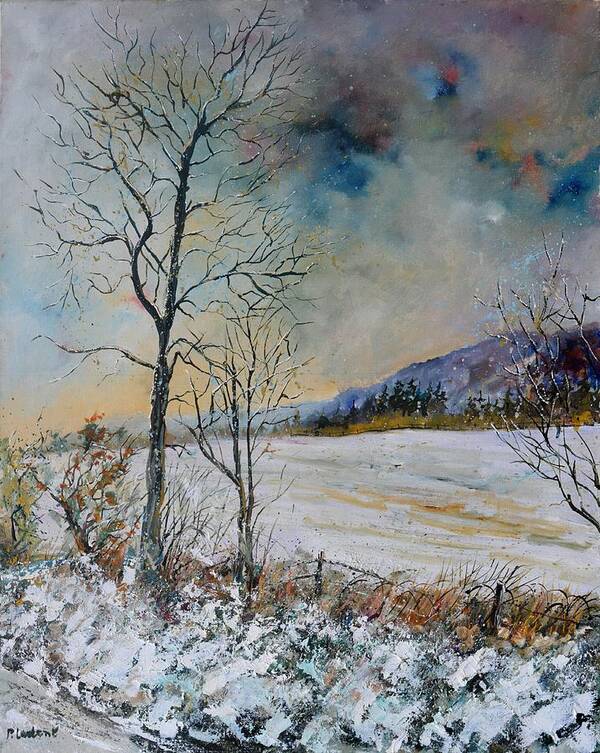 Landscape Poster featuring the painting Snowy landscape by Pol Ledent