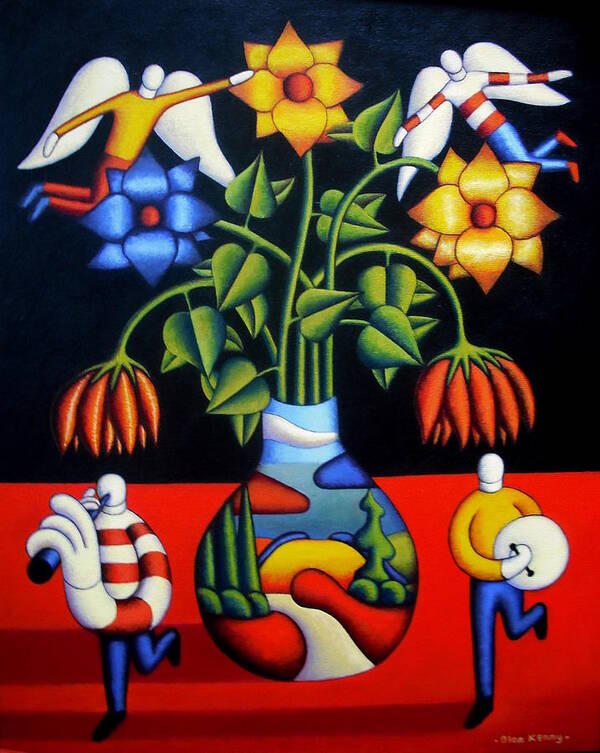 Softvase With Flowers And Figures Poster featuring the painting Softvase with flowers and figures by Alan Kenny