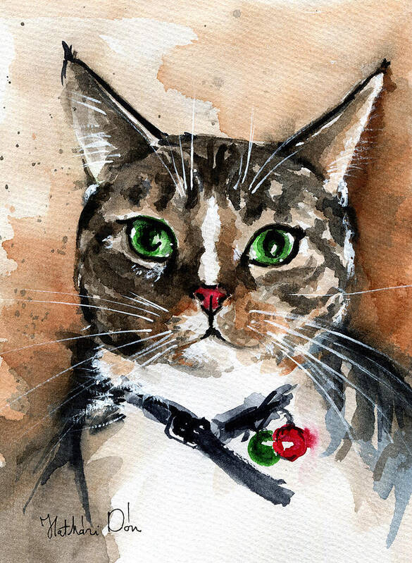 Cat Poster featuring the painting Sox the Rescued Tabby Cat by Dora Hathazi Mendes
