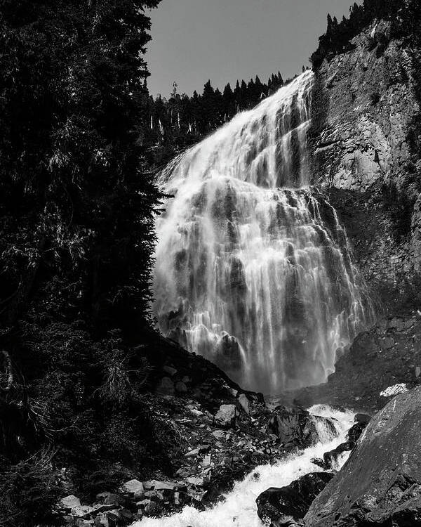 Majestic Poster featuring the photograph Spray Falls Black and White by Pelo Blanco Photo