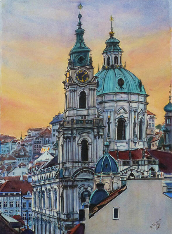 Christianity Poster featuring the painting St. Nicholas Church Prague II by Henrieta Maneva