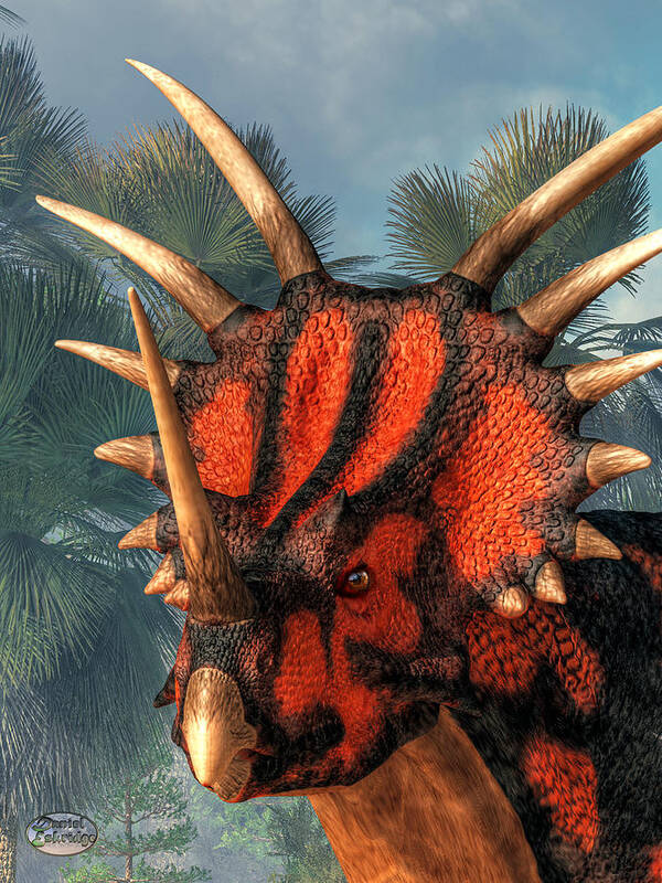 Styracosaurus Poster featuring the digital art Styracosaurus Head by Daniel Eskridge