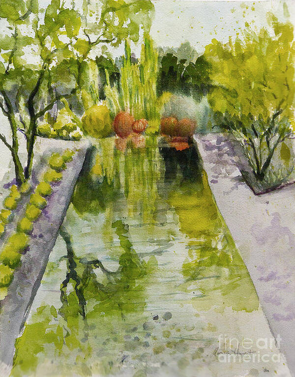 Landscape Poster featuring the painting Infinity Pool In the Gardens at Annenburg Estate by Maria Hunt
