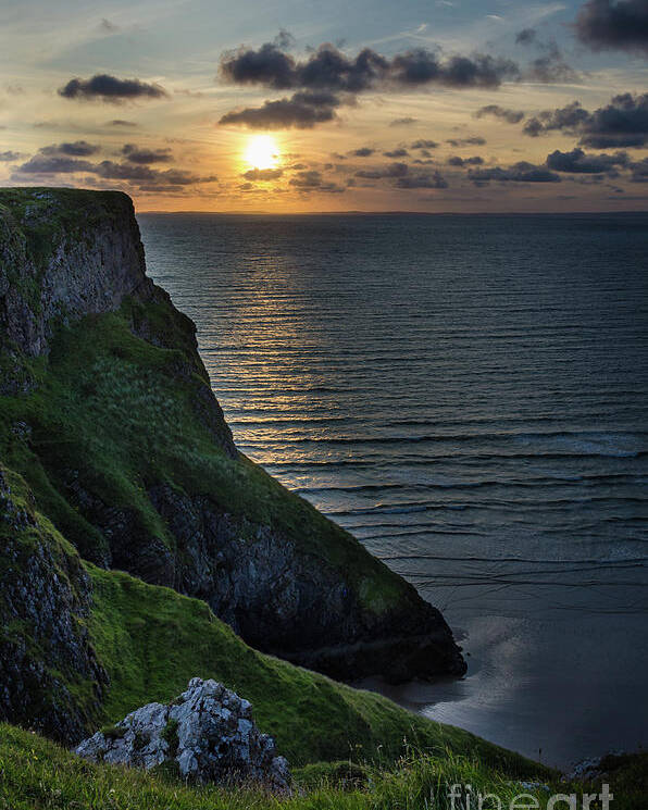 Sunset Poster featuring the photograph Sunset at Rhossili Bay by Perry Rodriguez