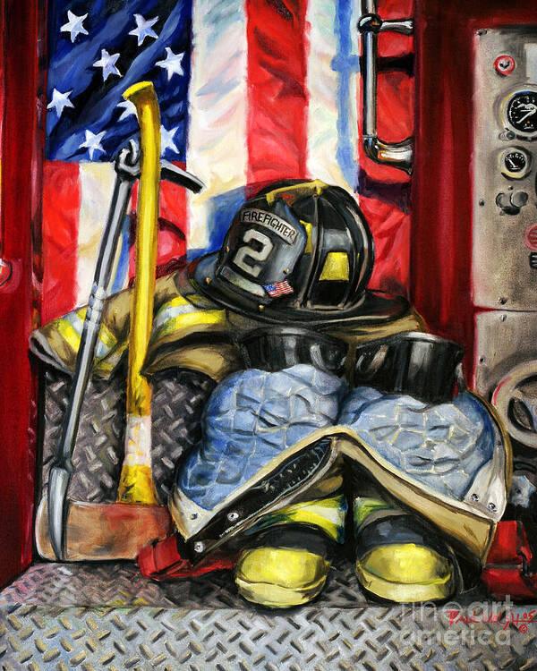 Firefighting Poster featuring the painting Symbols Of Heroism by Paul Walsh