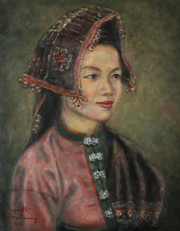 Tai Dam Poster featuring the painting Tai Dam in Festive Costume by Sompaseuth Chounlamany
