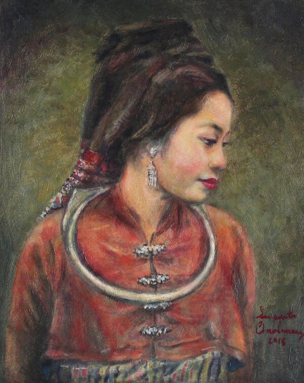 Sam Neua Poster featuring the painting Tai Daeng Woman #1 by Sompaseuth Chounlamany