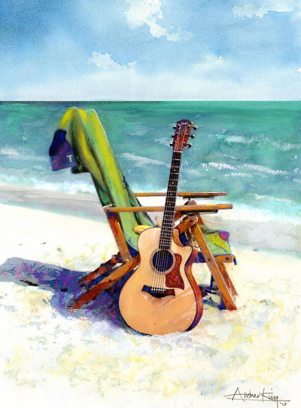Guitar Paintings Poster featuring the painting Taylor at the Beach by Andrew King