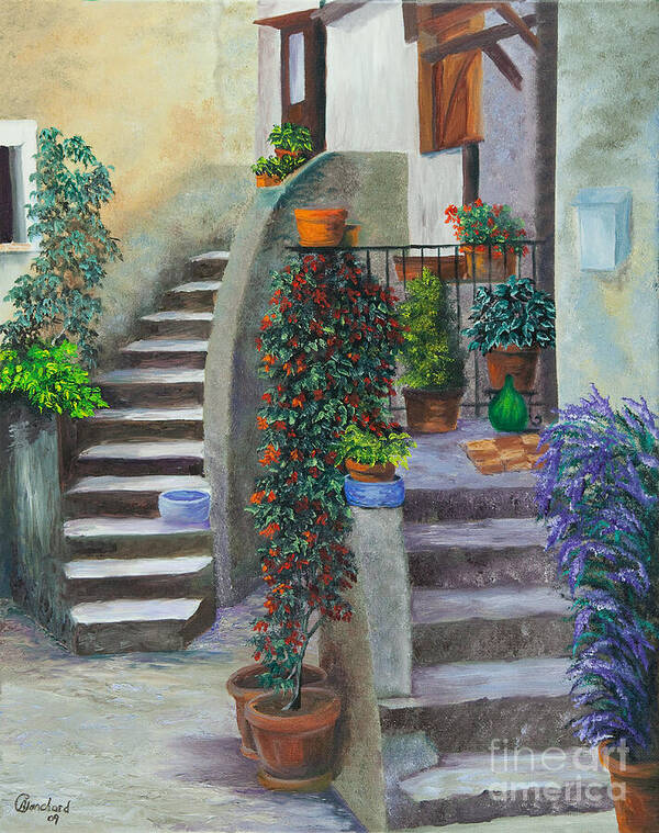 Italy Street Painting Poster featuring the painting The Back Stairs by Charlotte Blanchard