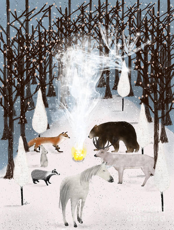 Unicorns Poster featuring the painting The Forest Guardians by Bri Buckley