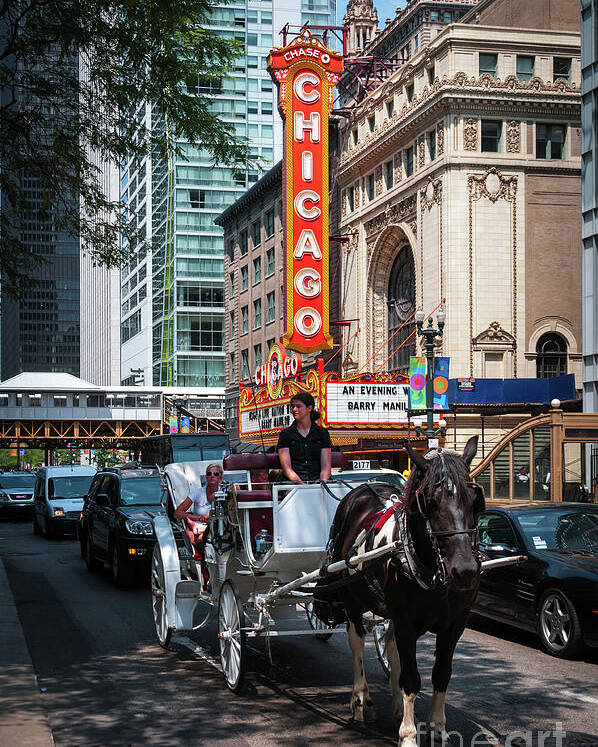 Art Poster featuring the photograph The Iconic Chicago Theater Sign and Traffic on State Street by David Levin