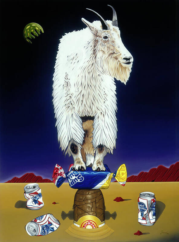 Mountain Goat Poster featuring the painting The Intoxicated Mountain Goat by Paxton Mobley