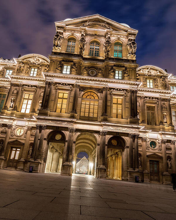 Paris Poster featuring the photograph The Louvre Museum at Night by James Udall