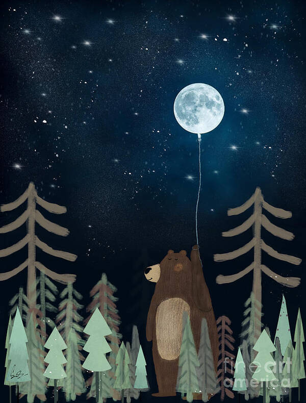 Bears Poster featuring the painting The Moon Balloon by Bri Buckley