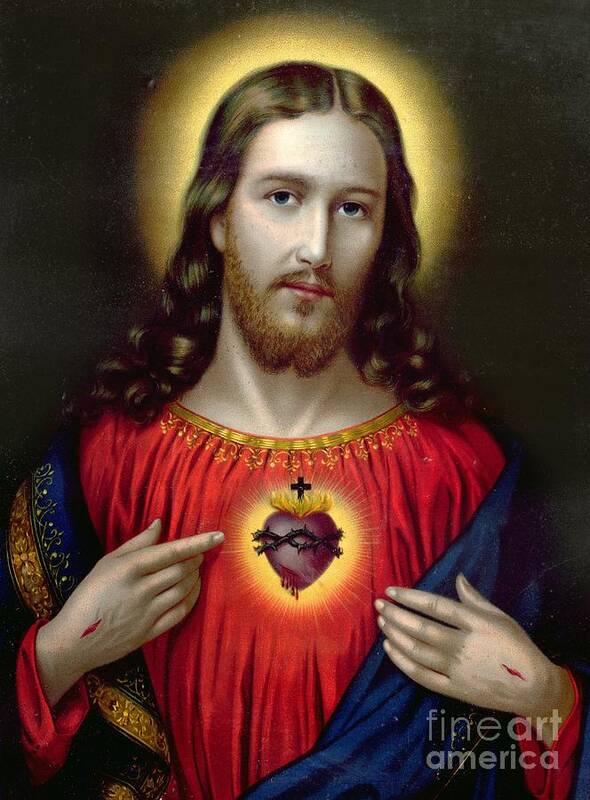 Jesus Poster featuring the painting The Sacred Heart of Jesus by English School