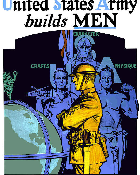 Us Army Poster featuring the painting The United States Army Builds Men by War Is Hell Store