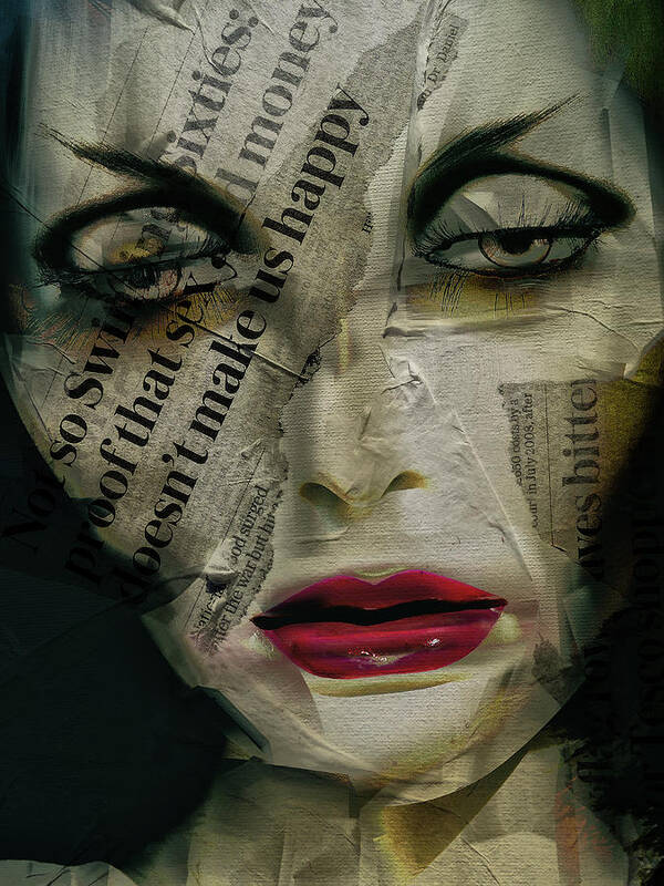 Woman Poster featuring the digital art The woman with the newspaper by Gabi Hampe