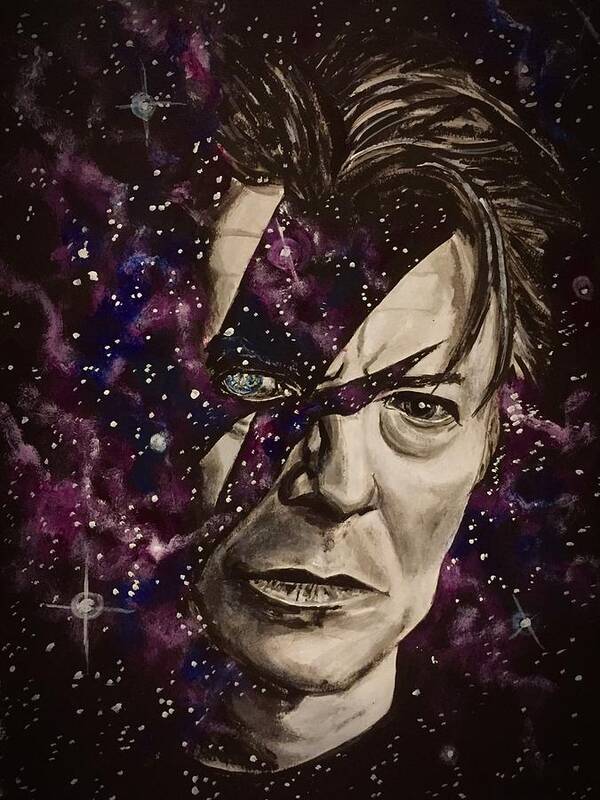 David Bowie Poster featuring the painting There's A Starman Waiting In The Sky by Joel Tesch