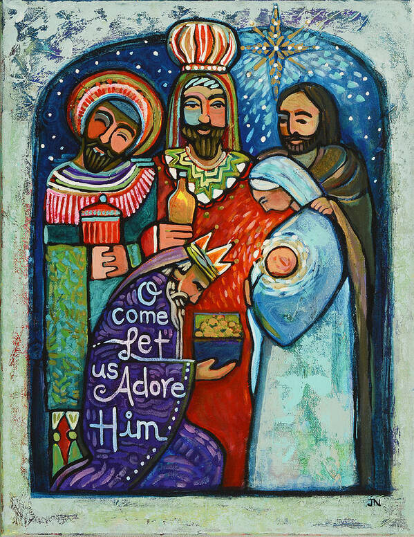 Jen Norton Poster featuring the painting Three Kings O Come Let us Adore Him by Jen Norton