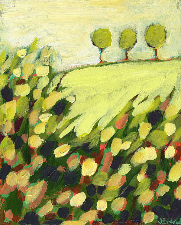 Landscape Poster featuring the painting Three Trees on a Hill by Jennifer Lommers