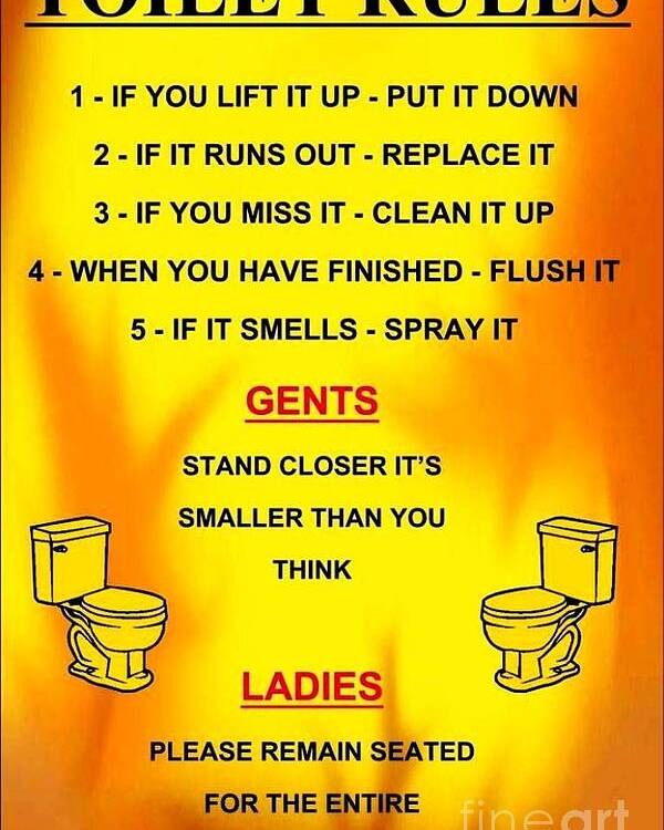 Toilet Rules - Humor Poster by Reproduction -