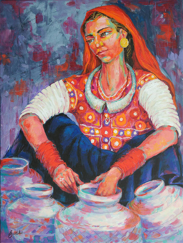 Tribal Woman Poster featuring the painting Tribal Beauty of Kutch by Jyotika Shroff