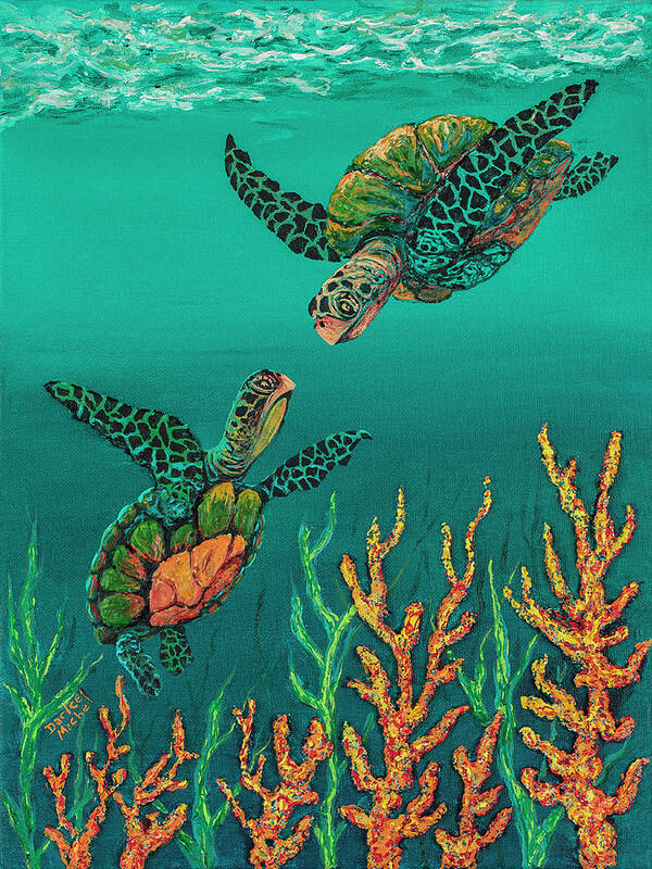 Animal Poster featuring the painting Turtle Love by Darice Machel McGuire
