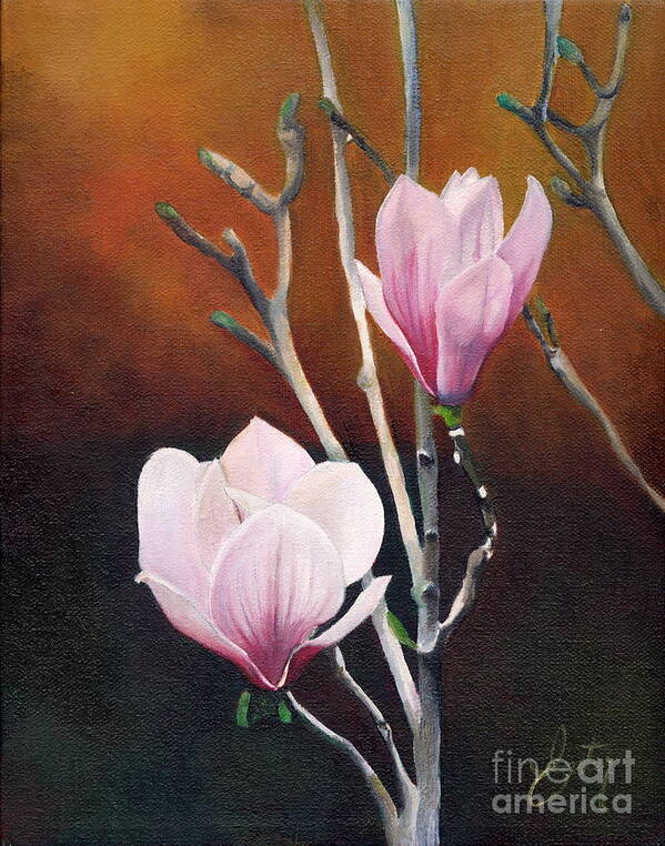 Two Magnolias Poster featuring the painting Two Magnolias by Daniela Easter
