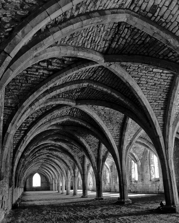 Monochrome Photography Poster featuring the photograph Under the vaults. Vertical. by Elena Perelman