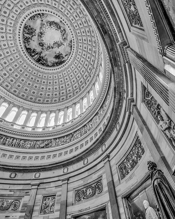 Washington D.c. Poster featuring the photograph Unites States Capitol Rotunda BW by Susan Candelario