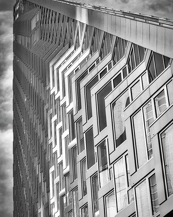 625 West 57th Street Poster featuring the photograph Upward View to West 57 ST NYC BW by Susan Candelario