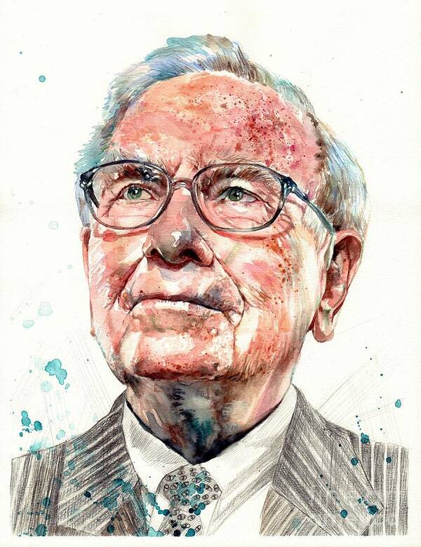 Warren Poster featuring the painting Warren Buffett portrait by Suzann Sines