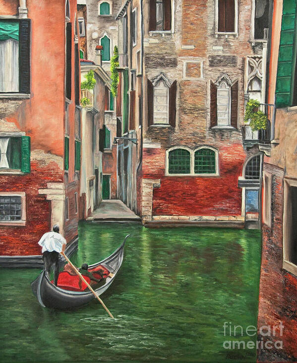 Venice Paintings Poster featuring the painting Water Taxi On Venice Side Canal by Charlotte Blanchard