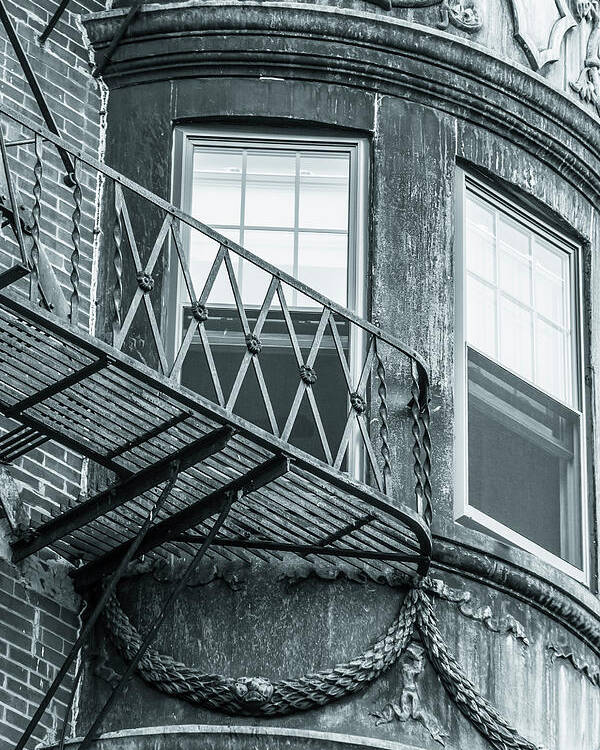 Fire Poster featuring the photograph Window escape BW by Jason Hughes