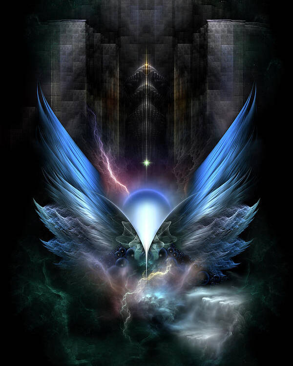 Wings Poster featuring the digital art Wings Of Light Fractal Composition by Rolando Burbon