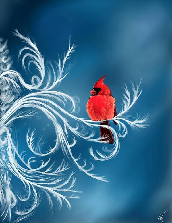 Bird Poster featuring the digital art Winter Cardinal by Norman Klein