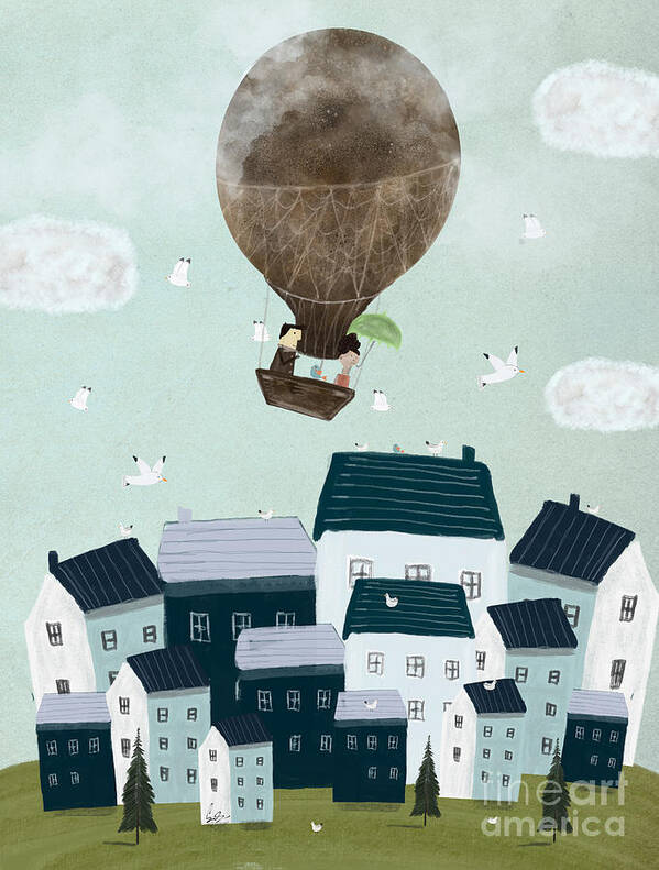 Hot Air Balloons Poster featuring the painting With The Birds by Bri Buckley